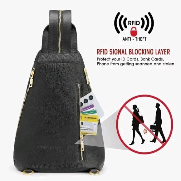 New! Kattee Women\'s Sling Bag Crossbody Backpack RFID Black 13x9x5 main image 6